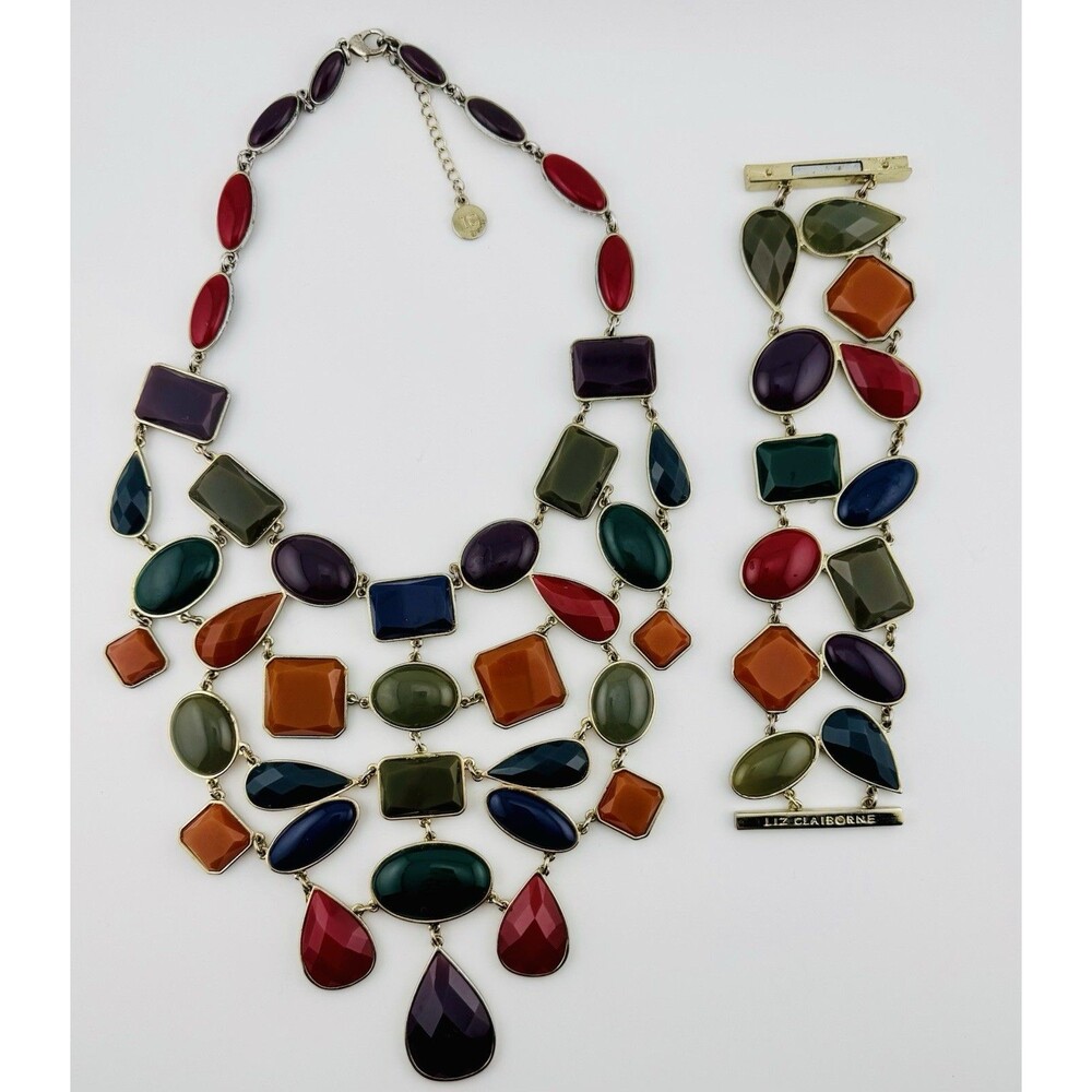 Liz Claiborne Statement Bob Necklace & Wide Bracelet Set Multicolor Vintage